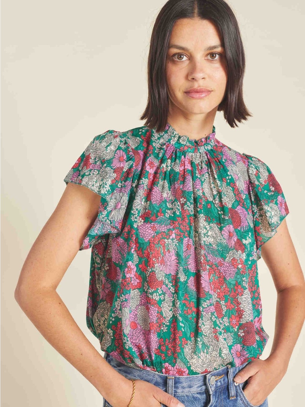 NWT Trovata Carla Top Nouveau Garden Floral Blouse Size Large
